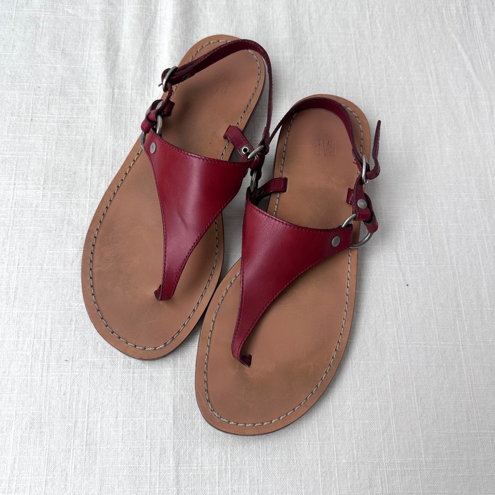 GAP Vintage Burgundy Red Leather Thong Slingback Sandals Flat Women Y2k